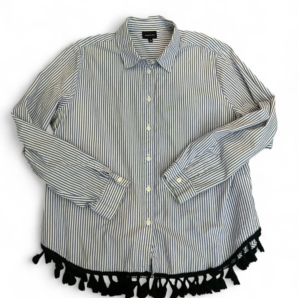 Who What Wear Blue and White Striped Shirt